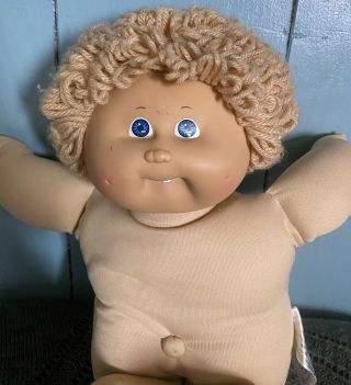 Vintage 1978 1982 Boy Cabbage Patch Doll Blonde Curly Hair Blue Eyes - One Tooth 3