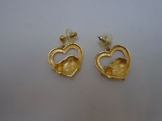 Vintage Avon Cat Swinging Heart Clip On Earrings Gold Tone 3