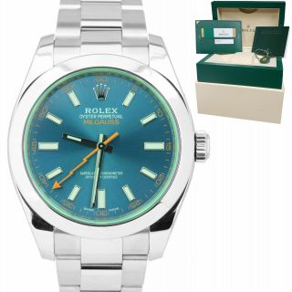 2018 Rolex Milgauss Z - Blue Green Anniversary 40mm 116400 Gv Stainless Watch