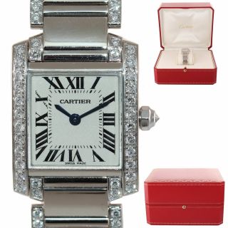 Ladies Cartier Tank Francaise Factory Diamond 18k White Gold Watch 2403