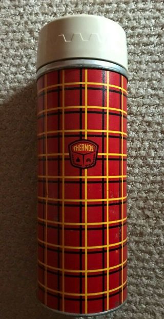 Vintage Thermos Brand Red Plaid Wide Mouth,  Quart Size Thermos