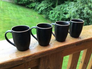 Set Of 4 Dansk Santiago Black Mug Cup Coffee Tea Tan Trim Stoneware Dinnerware