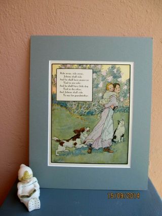 Vintage Mother Goose Illustration Of Mother And Child With Dog And Cat 1915