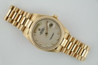 Rolex Day - Date 18038 Diamond Cream Dial President 18k Yellow Gold Circa 1981