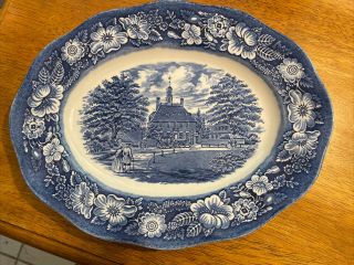 Vintage Staffordshire Liberty Blue Governors House Williamsburg 12 " Oval Platter