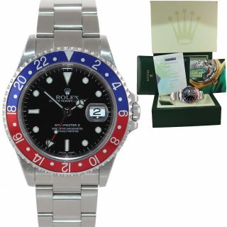 2006 Papers Rolex Gmt - Master 2 Pepsi Blue Red Steel 16710 40mm No Holes Watch