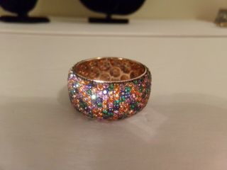 Vtg Fzn Wide Rose Gold Over Sterling Silver Emerald Green Amber Cz Stone Ring 11