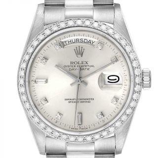Rolex President Day - Date White Gold Diamond Dial Bezel Watch 18049