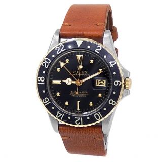 Rolex Gmt - Master 18k Yellow Gold Steel Leather Automatic Black Men 
