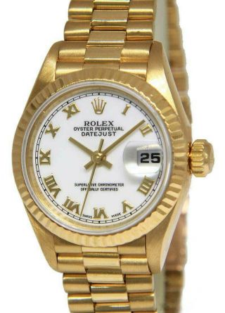 Rolex Datejust President 18k Yellow Gold Diamond Dial Ladies 26mm Watch W 69178