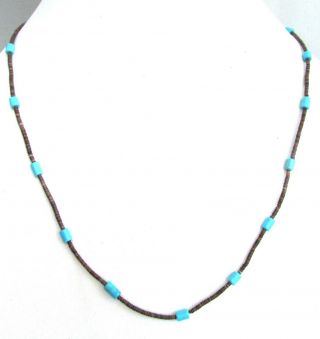 Vintage Santo Domingo Turquoise And Brown Shell Heishi Bead Necklace