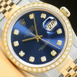 Rolex Mens Datejust Two Tone 18k Yellow Gold Diamond & Steel Quickset Watch