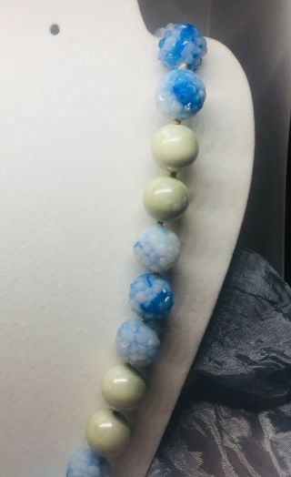 VTG PALE BLUE SUGAR BEADS W/PEARLIZED BEADS - FANCY CLASP - MARBLED 22 