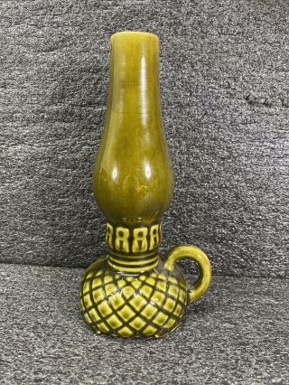 Rare Vintage Mcm Mccoy Oil Lamp Style Vase Olive Green 8 1/2 " Unmarked