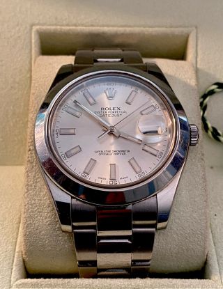 Rolex Datejust Ii 41mm Silver Dial Oyster Band And Cards 116300