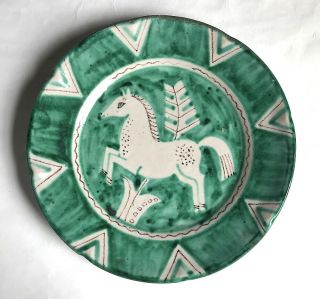 I.  C.  S. ,  C.  A.  S Or Cantagalli Vietri Pottery Modernist Horse Plate,  Italy,  Gambone