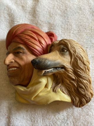 Large Heavy Vintage Bossons Style 3d Wall Hanging/man And Afghan Hound/chalkware