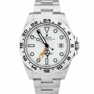 Rolex Explorer Ii Orange Polar White Stainless 42mm Gmt Date Watch 216570