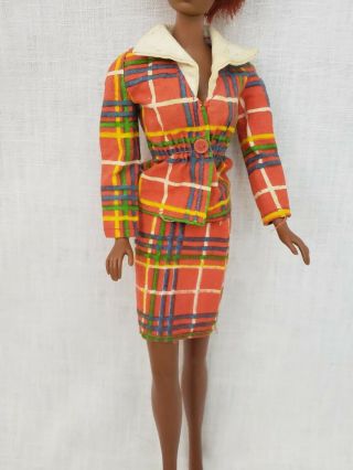 Vintage Barbie Doll Plaid Cotton Suit 7815 Mod Era Yellow Orange