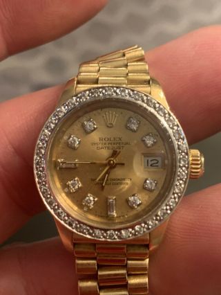Rolex Oyster Date Just Diamond Bezel & Dial 18k Gold Ladies Watch