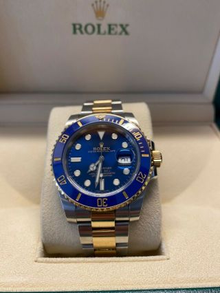 Rolex Submariner 116613 18k Yellow Gold/steel Blue Ceramic Watch W/ Box & Papers
