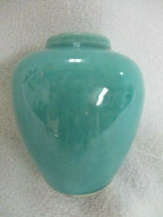 Vintage Mccoy Usa Art Pottery Small Turquoise Vase 4.  25 " Ginger Jar Shape
