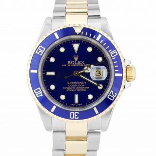 Rolex Submariner Date Two - Tone Stainless Gold Buckle Blue Dial 40mm Watch 16613