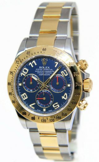 Rolex Daytona 18k Yellow Gold/steel Blue Dial Mens 40mm Watch Box/paper 116523