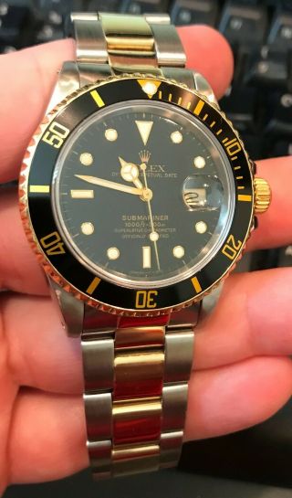 Rolex Submariner 16803 2 Tone Date 40mm Circa 1988 Black Dial Oyster Perpetual