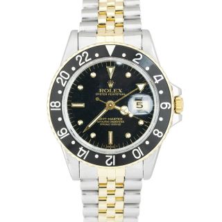 Vintage 1981 Rolex Gmt - Master Black Two - Tone Gold Nipple Dial 16753 Watch 1675