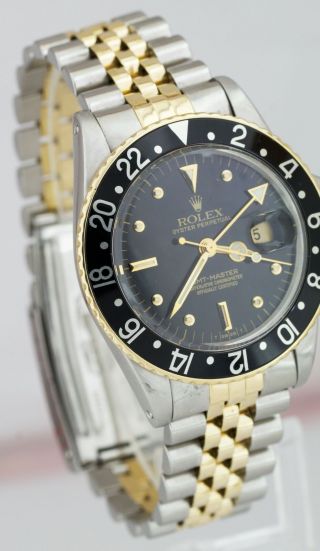 Vintage 1981 Rolex GMT - Master Black Two - Tone Gold Nipple Dial 16753 Watch 1675 3