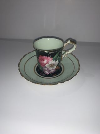 Vintage Paragon Demitasse Cup & Saucer Pink And Purple Floral With And Gold
