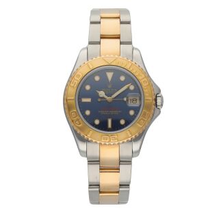 Rolex 68623 Yacht - Master 18k Yellow Gold Steel Blue Dial Mid Size Wrist Watch
