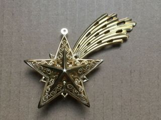 Vintage Christmas Shooting Star Gold Toned Metal Ornament,  W.  Germany,  3.  25 " Ht