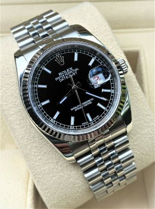 Rolex Datejust 116234 Jubilee Black Dial Roulette Wheel Box/papers