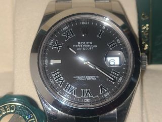 Rolex Datejust Ii 41mm Grey Dial Roman Numerals Oyster Band Box & Papers