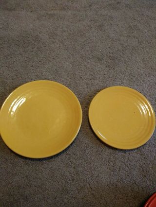 2 Vintage Bauer Pottery Ring Ware Yellow Plates 9 1/2 " And 8 ".