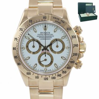 Rolex Daytona 116528 White Dial 18k Yellow Gold Chrono 40mm Watch Box