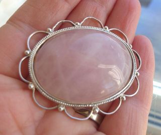 Charming,  Antique Early 20th Century Silver & Rose Quartz Brooch