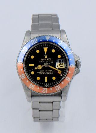 Rare Rolex Gmt Master 1675 Pepsi Gilt Underline Dial Watch Stainless Papers 1963