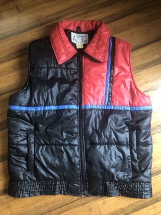 Vintage Retro 80’s Alpine Ski Puffer Zip Up Vest Black Blue Red