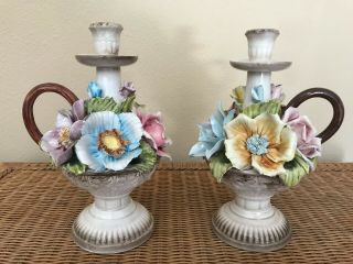 Reserved For Mimis Corner Vintage Bassano Capodimonte Ornamented Candle Holders