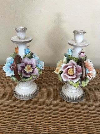 Reserved for Mimis corner Vintage Bassano Capodimonte ornamented candle holders 3