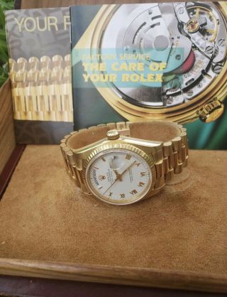 Mens Rolex Day - Date President Solid 18k Yellow Gold Watch White Roman Dial 18038