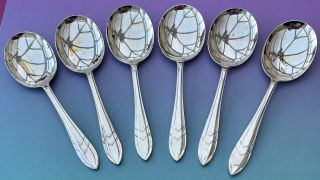 Small Fruit Spoons X6 - Chevron Art Deco Epns Silver Plate Vintage Cutlery