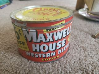 Bright Vintage Red Maxwell House 1 Pound 6 Cent Coffee Tin Can