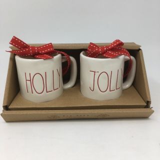 Rae Dunn By Magenta Holly Jolly Mini Mugs Ornaments
