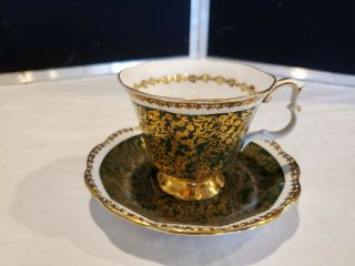 Royal Albert Dark Green W/ Gold Overlays Tea Cup And Saucer Buckingham Series