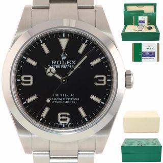 2017 Papers Rolex 214270 Explorer Black Arabic Blue Lume 3 - 6 - 9 Steel 39mm Watch