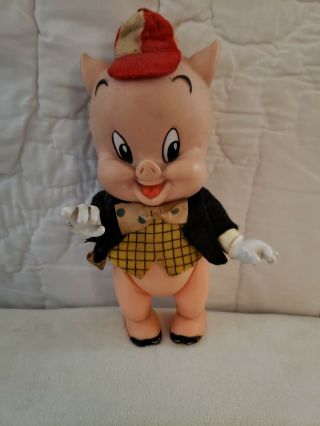 Vintage Looney Tunes 1968 R Dakin Porky Pig 7 " Porky Pig Vinyl Figure Black Coat